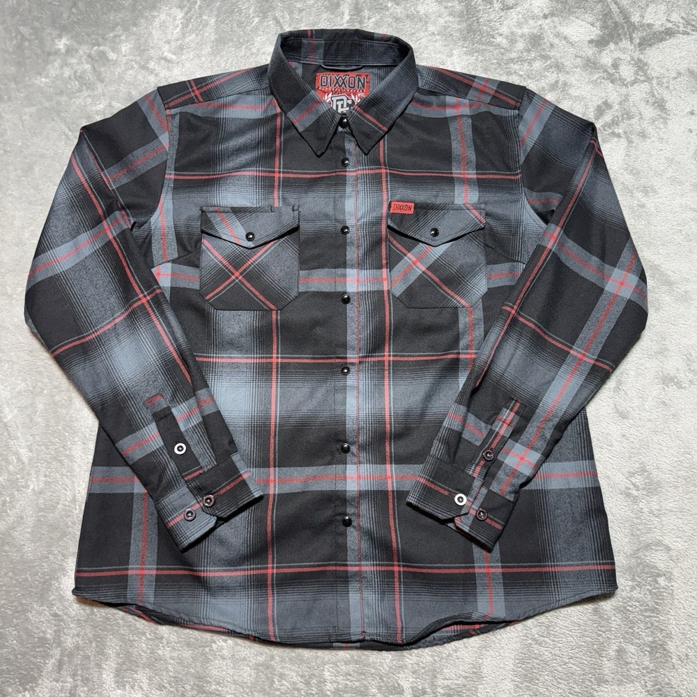 Dixxon Flannel Co The Moxie Women WXL Plaid Shirt Black Red Gray D-Tech Snap